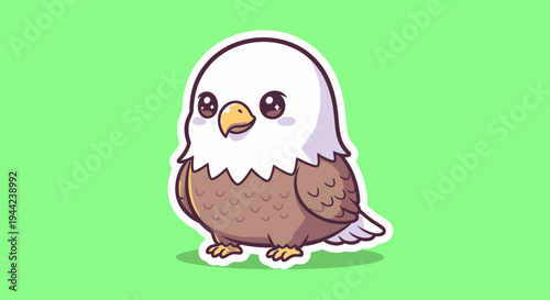 Chubby Cartoon Bald Eagle on Green Background