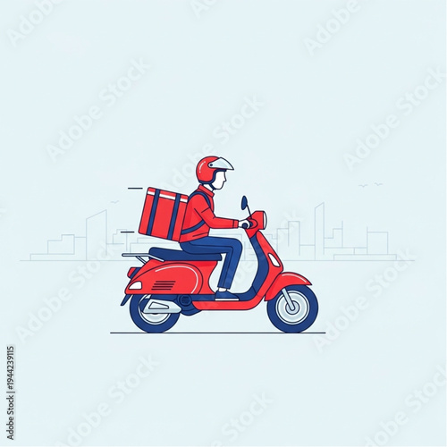 Delivery Rider on Red Scooter with Package.