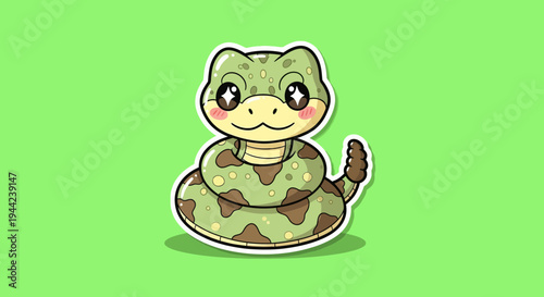 Cute Cartoon Rattlesnake Character On Green Background