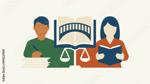 Legal Education Concept with Justice Scale and Law Study Illustration
