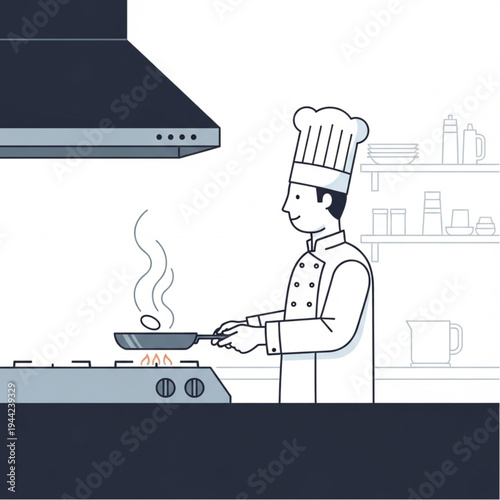 Chef Cooking on Stovetop in Kitchen.