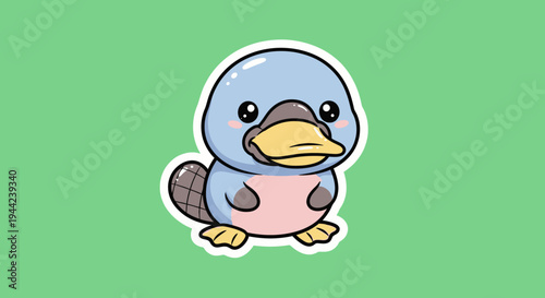 Cute Cartoon Platypus Sticker on Green Background