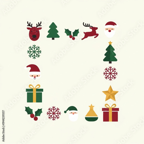 Christmas Icons Collection with Santa Claus and Decorations.