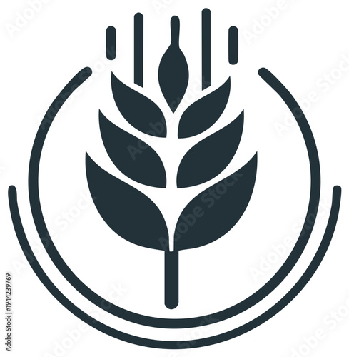 Stylized wheat stalk icon enclosed in a circular frame with vertical lines above