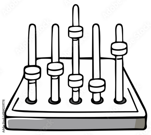 Illustration of five sliders or control levers arranged on a base panel