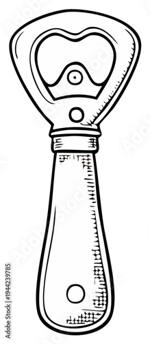 Drawn bottle opener illustration for beverages, hand-drawn style, simple utensil, vector illustration