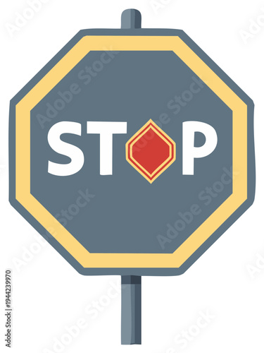 Illustration of a stylized octagonal stop sign on a pole, safety and regulatory road sign