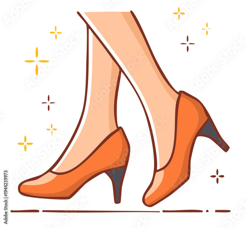 Cartoon illustration of elegant women's legs with orange high heels.