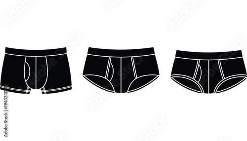 Underwear vector icons set of black briefs and shorts illustrations