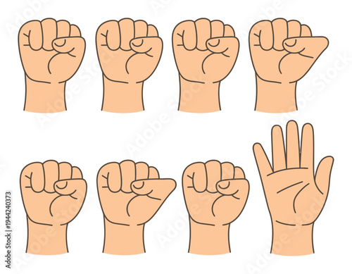 Collection of Hand Gestures: Fists and Open Palm