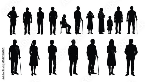 A collection of diverse human silhouettes with various poses and abilities