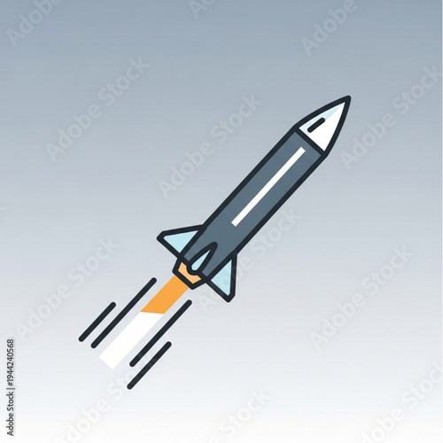 Gray Rocket Ship Launching into Space.