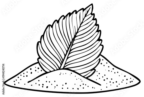 Line Art Illustration of a Strawberry Leaf Emerging From Soil