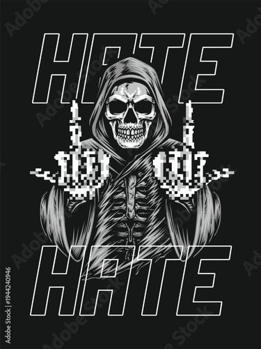 Grim Reaper Skull with Hand Gesture Illustration