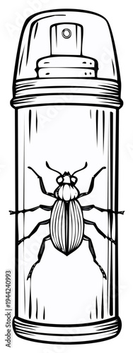 Insecticide spray can with a large bug illustration, insect control concept