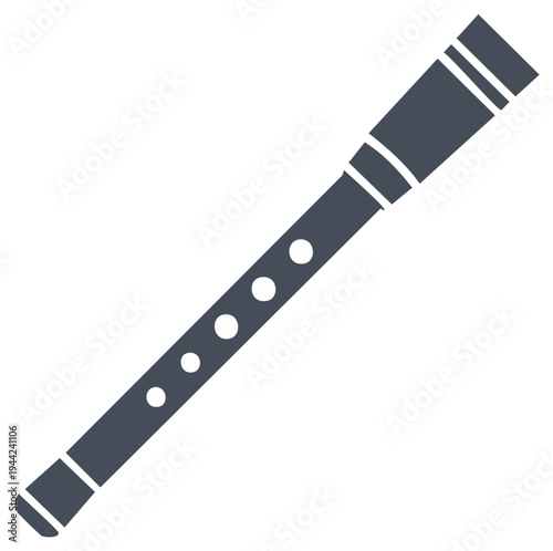 Flute musical instrument solid glyph icon vector illustration for melody and classic sound