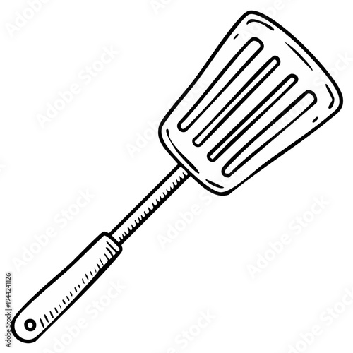 Spatula Illustration: Kitchen Utensil in Detailed Hand-Drawn Style for Culinary Designs and Cooking Projects.