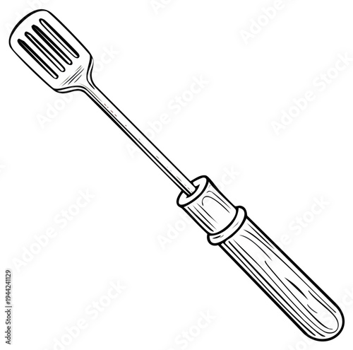 Spatula drawing, black and white illustration, kitchen tool graphic