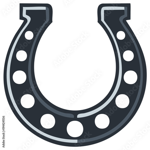 Stylized dark gray horseshoe symbol with white nail holes representing luck and good fortune