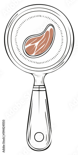 Raw beef steak in a frying pan vector illustration, top view of preparing food in a skillet