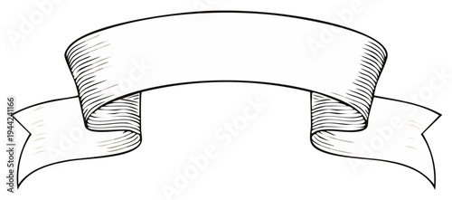 Antique banner design element with ribbons and detailed hatching for message or logo