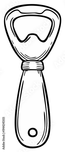Simple Outline of Bottle Opener Icon for Bar Supplies and Kitchen Utensils Black and White
