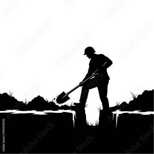 Man Digging with Shovel Silhouette.