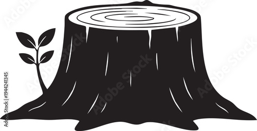 New Life Concept Tree Stump with Sprout Silhouettes for Growth and Renewal