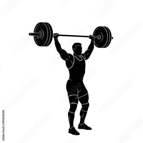 Man Lifting Heavy Barbell with Weights.