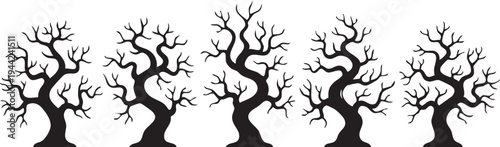 Dead Orchard Gnarled Leafless Tree Silhouettes