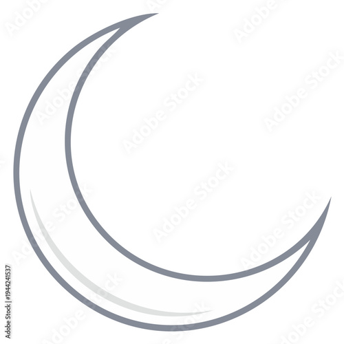 Simple crescent moon illustration with grey outline and soft shading