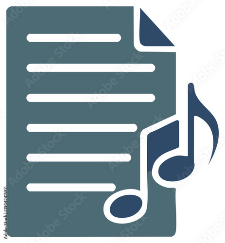 Song lyrics sheet with musical notes vector icon representing a music file or playlist