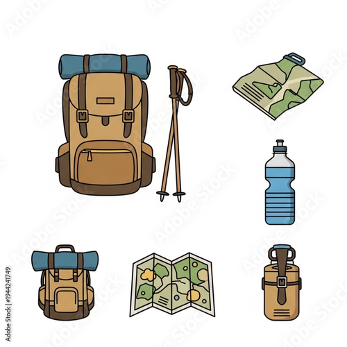 Hiking Backpack and Outdoor Adventure Accessories.