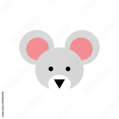 Gray Mouse Face Cartoon Illustration.