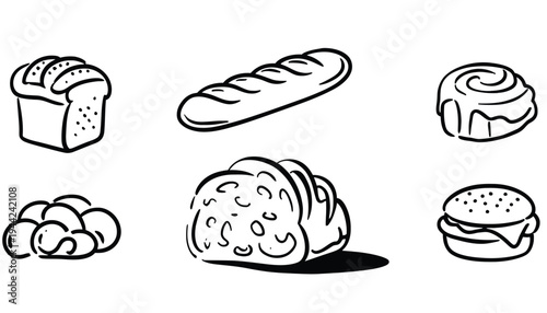 Bread vector icons including loaf, bun, and pastry illustrations