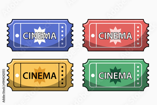 Colorful film tickets highlighting cinema admission movie and screen concepts in graphics