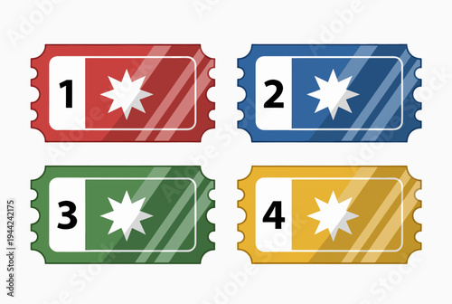 Set of colorful cinema tickets with icons representing films and viewing experiences