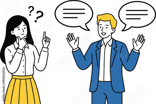 Business people talking with speech bubbles vector illustration, flat design style