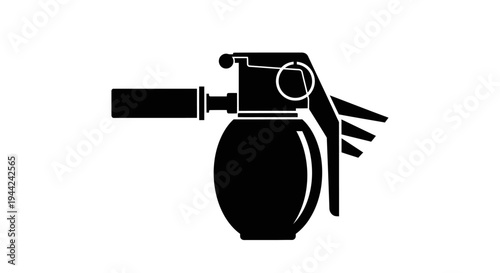 Black silhouette of a hand grenade with a fuse and safety lever, isolated on white background.