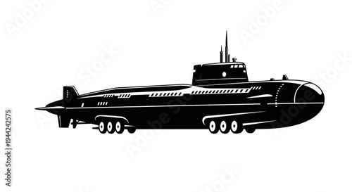 Black Silhouette of a Submarine on a White Background