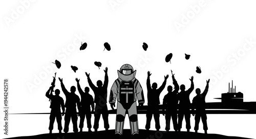 Bomb Disposal Expert Celebrated by Crew with Submarine Background