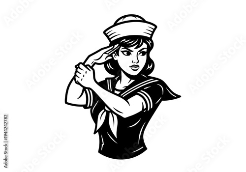 Vintage Sailor Woman Saluting in Uniform.