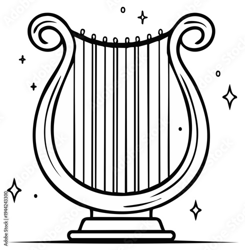 Antique Harp Illustration with Sparkling Embellishments