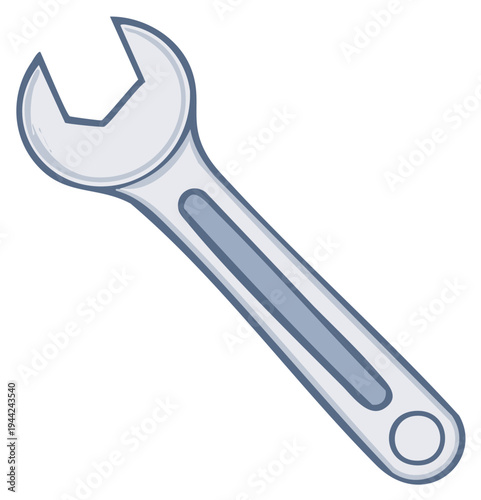 A stylized illustration of a single open ended wrench tool for repairs