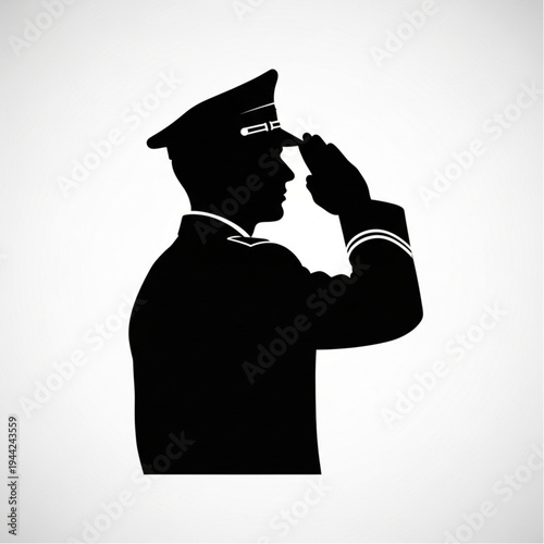 Military Officer Saluting Silhouette Profile View.