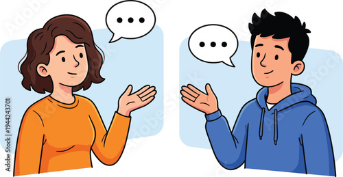 Two people talking in conversation vector illustration, flat design style