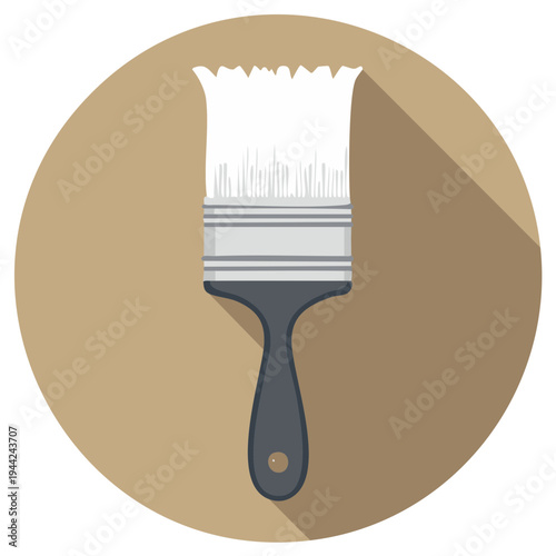 Flat illustration of a paintbrush with white bristles and a dark gray handle