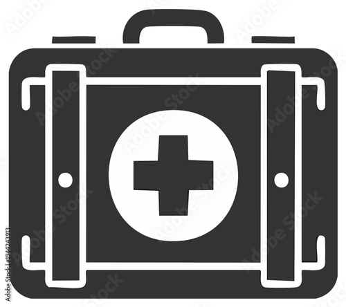 Iconic dark grey first aid kit with a white cross - simple and impactful design element for medical or emergency themes