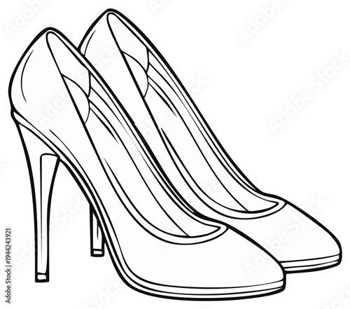 Stylish women's stiletto heels, contemporary fashion footwear illustration, elegant shoe style, outlined accessories