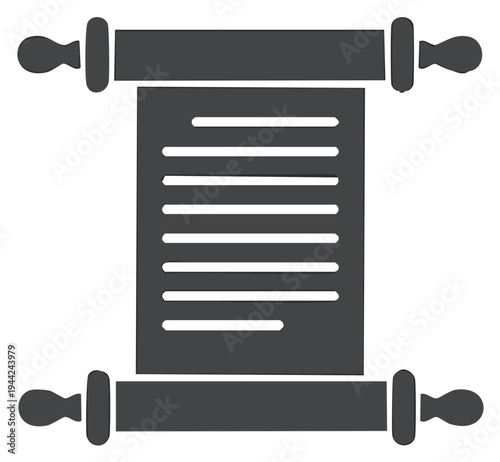 Ancient Scroll with Text Lines Unfurled Depicting Old Message or Historical Document